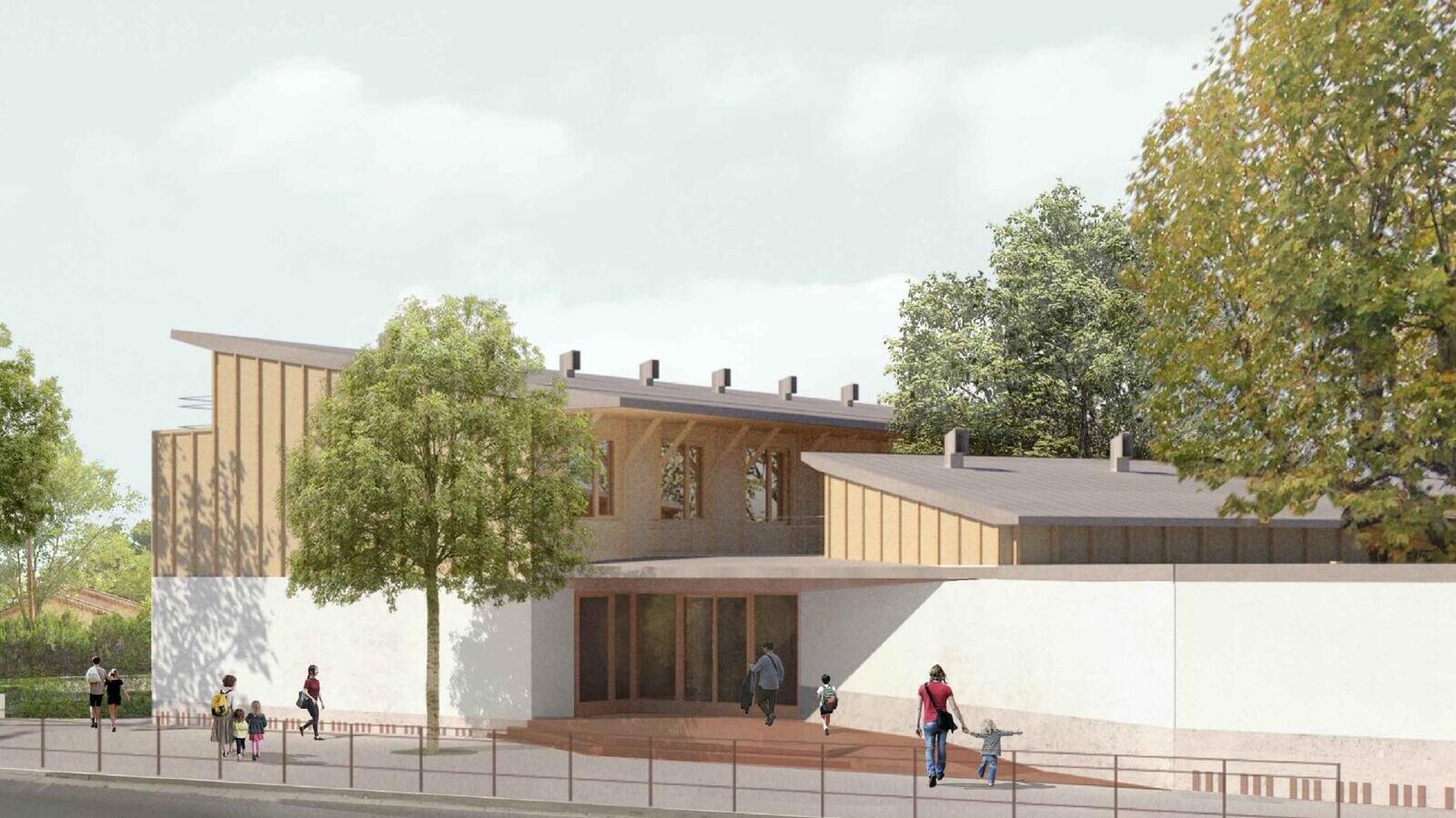 Perspective du futur groupe scolaire de La Barque à Fuveau depuis la rue